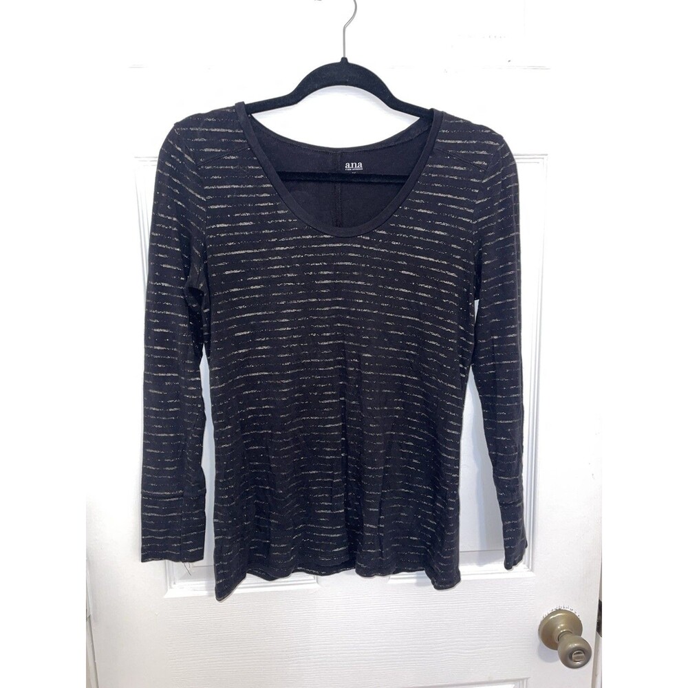 A.n.a Black and Metallic Striped Long Sleeve Top Size xL